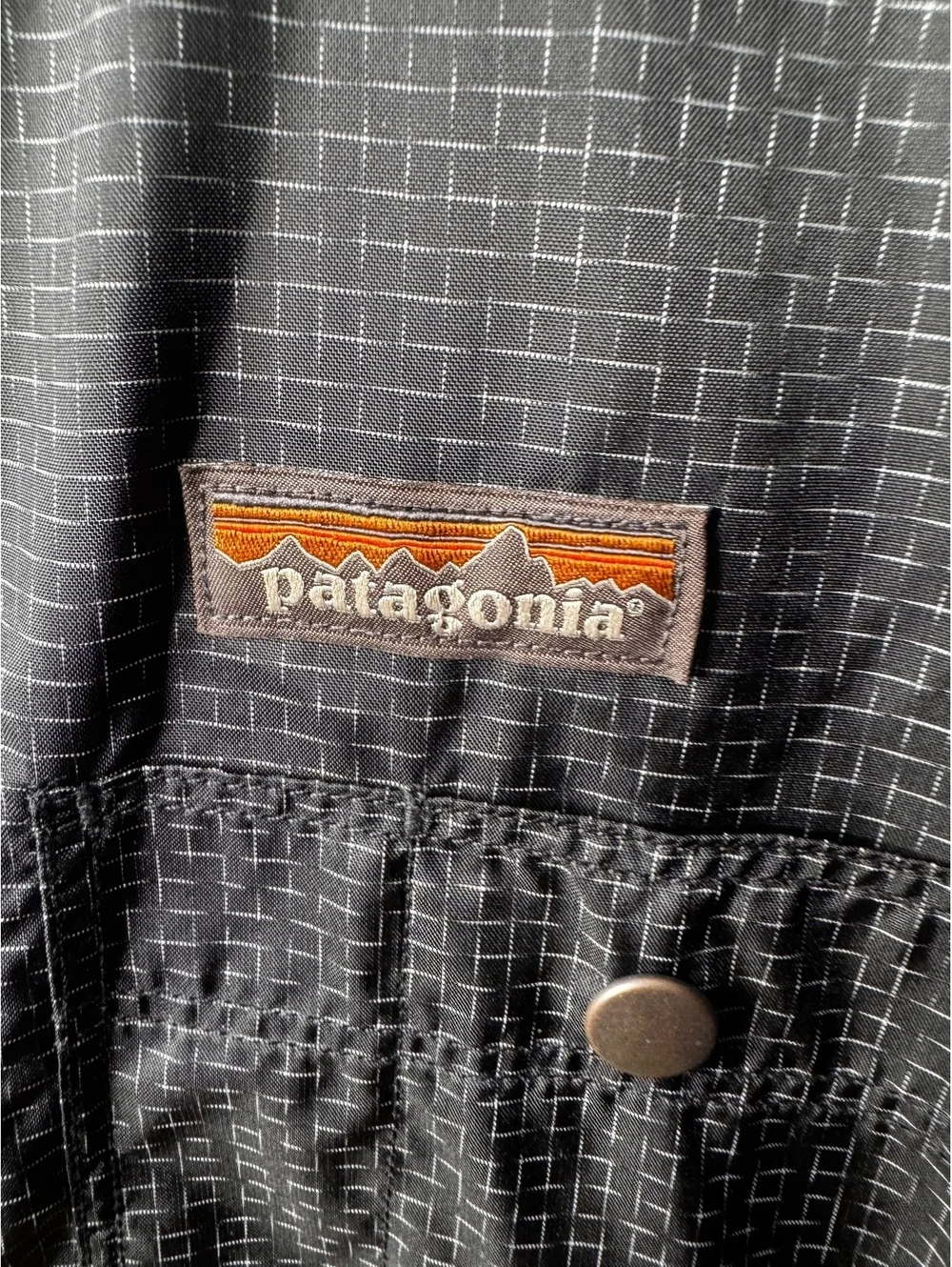 Patagonia Hooded Windbreaker Jacket Men L Gray Grid Full Zip Lightweight Coat